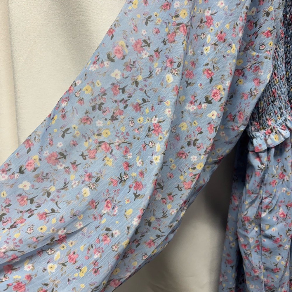 Chic Soul Floral Smocked Blue Dress - Picture 2 of 5